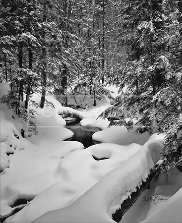 0017 BW  Winter Stream - The Basin - Franconia Notch, NH